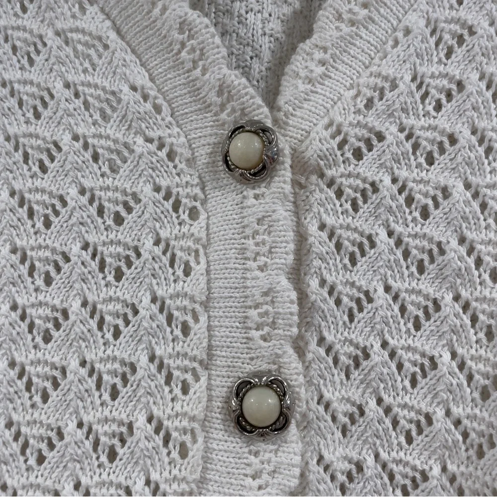Coastal Grandma Vintage Knit Cardigan - Scallop Hem Rare 80s/90s Bett Mode - Picture 6 of 9